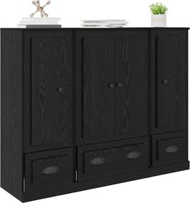 vidaXL Highboard με συρτάρι 3 pcs Μαύρη Οξυά Επεξεργασμένο ξύλο
