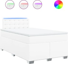 vidaXL Κρεβάτι Boxspring με Στρώμα Λευκό 120x200εκ.από Συνθετικό Δέρμα