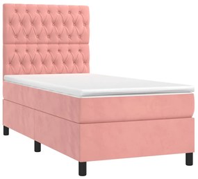 vidaXL Κρεβάτι Boxspring με Στρώμα &amp; LED Ροζ 90x190 εκ. Βελούδινο