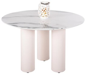 DINING TABLE ROUND DORIK FB99768.01 TABLETOP WHITE MARBLE MDF-WHITE MDF LEGS Φ120x77Hcm.