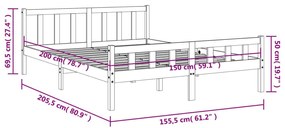 Πλαίσιο Κρεβατιού με Κεφαλάρι Μελί 150x200εκ. Μασίφ Ξύλο Πεύκου - Καφέ