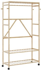 Ράφι ρούχων με ράφια και ρόδες 110x40x180 εκ. Μπαμπού - Καφέ