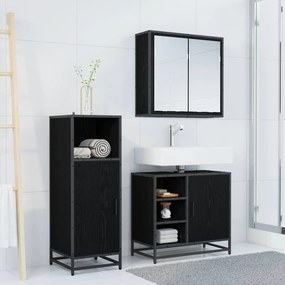 vidaXL Σετ Επίπλων Μπάνιου με ράφι 3 pcs Μαύρη Οξυά Επεξεργασμένο ξύλο
