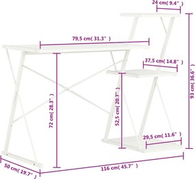 vidaXL Γραφείο με Ράφια Λευκό 116 x 50 x 93 εκ.