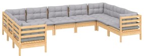 vidaXL Σαλόνι Κήπου Σετ 9 Τεμαχίων από Ξύλο Πεύκου με Γκρι Μαξιλάρια