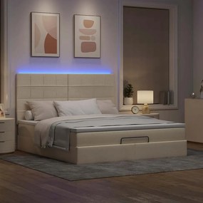 vidaXL Οθωμανικό κρεβάτι με στρώμα &amp; LEDs Cream 160x200cm ύφασμα