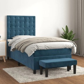 Κρεβάτι Boxspring με Στρώμα Σκούρο Μπλε 90x190 εκ. Βελούδινο