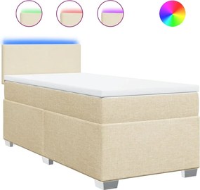 vidaXL Κρεβάτι Boxspring με Στρώμα Κρεμ 90x200 εκ.Υφασμάτινο