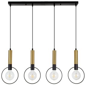 00775 GloboStar® OLVERO 00775 Μοντέρνο Κρεμαστό Φωτιστικό Ράγα Πολύφωτο 4 x E27 IP20 Μαύρο & Χρυσό Μέταλλο - Μ90 x Π18 x Y130cm