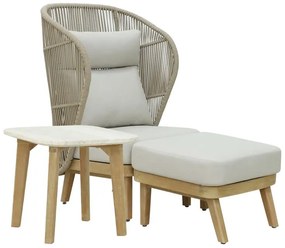 Nicholas 3pc living room set solid eucalyptus wood-beige fabric 79x79.5x117 εκ.