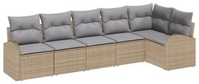 vidaXL Σετ Καναπέ Κήπου με μαξιλάρι 6 pcs Μπεζ Πολυ ράταν