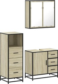 vidaXL Σετ Επίπλων Μπάνιου 3 Τεμαχίων Sonoma Δρυς Επεξεργασμένο Ξύλο