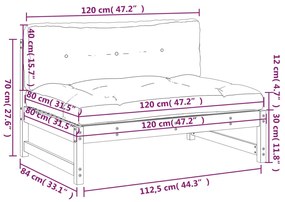 Καναπές Μεσαίος Μελί 120 x 80 εκ. από Μασίφ Ξύλο Πεύκου - Καφέ