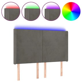 Κεφαλάρι Κρεβατιού LED Σκούρο Γκρι 147x16x118/128εκ. Βελούδινο - Γκρι