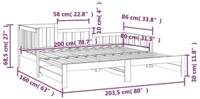 Καναπές Κρεβάτι Συρόμενος Μαύρος 2x(80x200) εκ. από Μασίφ Πεύκο - Μαύρο