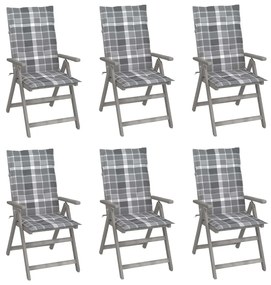 3065331 vidaXL Καρέκλες Κήπου Ανακλινόμενες 6 τεμ. Ξύλο Ακακίας με Μαξιλάρια Γκρι, 1 Τεμάχιο
