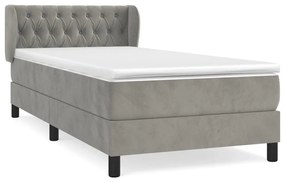 Κρεβάτι Boxspring με Στρώμα Ανοιχτό Γκρι 100x200 εκ. Βελούδινο - Γκρι