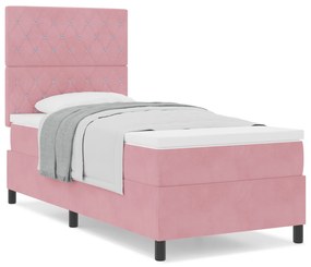 vidaXL Κρεβάτι Box Spring με Στρώμα Ροζ 90x200 εκ Βελούδο