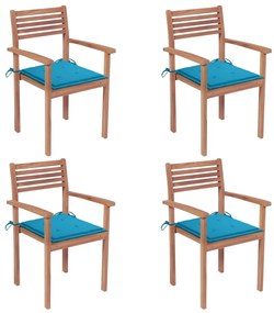 3062293 vidaXL Καρέκλες Κήπου 4 Τεμαχίων από Μασίφ Ξύλο Teak με Μπλε Μαξιλάρια Μπλε, 1 Τεμάχιο