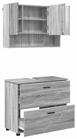 vidaXL Σετ Επίπλων Μπάνιου με ράφι 2 pcs Γκρι sonoma 76,5 x 35 x 64 εκ