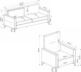 Stewehome Σετ καναπέδων 3+1 Berjer Μπεζ + Ανθρακί 217x90x43 cm