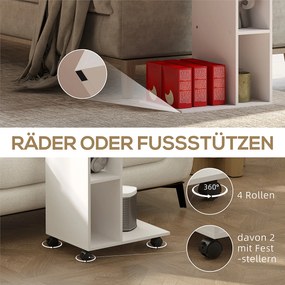 HOMCOM Πλαϊνό τραπέζι, σερβιτόρος σε σχήμα C, 4 τροχοί, 3 ράφια, 40 x 30 x 69 cm, Λευκό