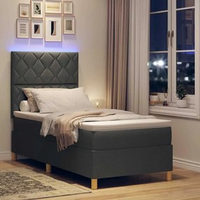 vidaXL LED Κρεβάτι με βάθρο Σκούρο Γκρι 100 x 200 cm ύφασμα