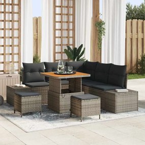 vidaXL Σετ Καναπέ Κήπου με μαξιλάρι 8 pcs Γκρι Πολυ ράταν