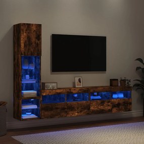 vidaXL Έπιπλα Τοίχου Τηλεόρασης 4 τεμ LED Καπνιστή Δρυς από Επεξ. Ξύλο