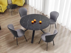 Τραπέζι Houston 1245, Μαύρο, Μαύρο μάρμαρο, 76cm, Επιμήκυνση, Ινοσανίδες μέσης πυκνότητας, Επεξεργασμένο γυαλί, Μέταλλο | Epipla1.gr
