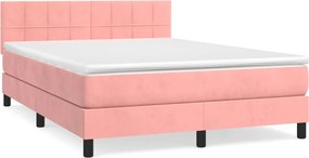 vidaXL Κρεβάτι Boxspring με Στρώμα Ροζ 140x190 εκ. Βελούδινο