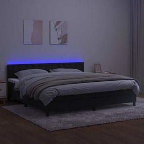 vidaXL Κρεβάτι Boxspring με Στρώμα &amp; LED Μαύρο 200x200 εκ. Βελούδινο
