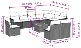 vidaXL Σαλόνι Κήπου Σετ 11 Τεμαχίων Μαύρο Συνθετικό Ρατάν με Μαξιλάρια