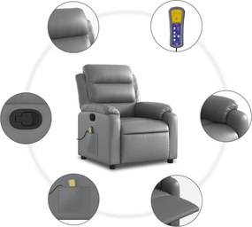 vidaXL Πολυθρόνα Μασάζ Ανακλινόμενη Γκρι από Συνθετικό Δέρμα