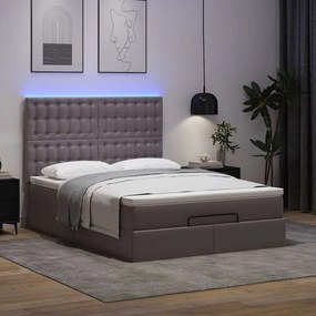 vidaXL Οθωμανικό κρεβάτι με στρώμα &amp; LEDs Γκρί Συνθετικό δέρμα