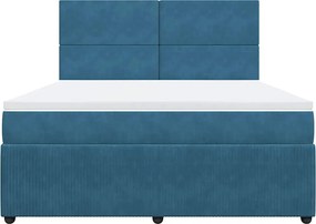 vidaXL Κρεβάτι Boxspring με Στρώμα Μπλε 180x200 εκ. Βελούδινο