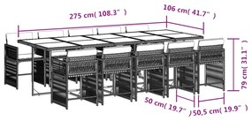 vidaXL Σετ Τραπεζαρίας Κήπου 11 Τεμαχίων Γκρι Συνθ. Ρατάν με Μαξιλάρια