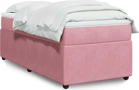 vidaXL Κρεβάτι Boxspring με Στρώμα Ροζ 90x200 εκ. Βελούδινο