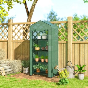 Outsunny Θερμοκήπιο με Φύλλο, Μίνι Θερμοκήπιο, Θάλαμος Φύτευσης, 4 Ράφια, 69 x 50 x 165 cm, Πράσινο