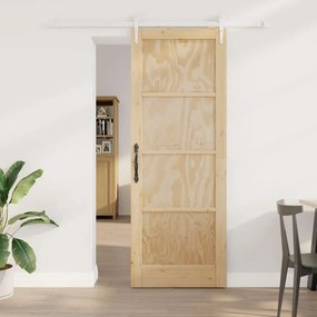 Συρόμενη Πόρτα vidaXL με Σετ Εξαρτημάτων 78x211 cm Συμπαγές Ξύλο Πεύκου