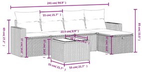 vidaXL Σαλόνι Κήπου 6 Τεμαχίων από Γκρι Συνθετικό Ρατάν με Μαξιλάρια