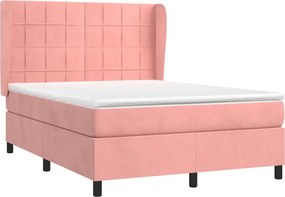 vidaXL Κρεβάτι Boxspring με Στρώμα Ροζ 140x190 εκ. Βελούδινο