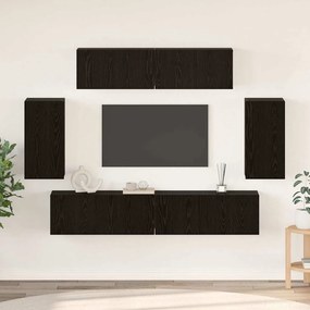 vidaXL Τηλεοπτική Κάβα Τοίχου 6 pcs Μαύρη Δρυς Επεξεργασμένο ξύλο