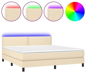 vidaXL Κρεβάτι Boxspring με Στρώμα &amp; LED Κρεμ 180x200 εκ. Υφασμάτινο