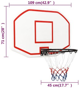 vidaXL Ταμπλό Μπασκέτας Λευκό 109 x 71 x 3 εκ. από Πολυαιθυλένιο