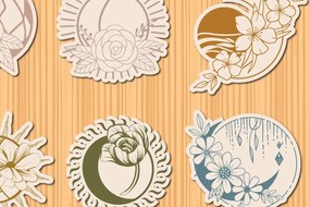 Σετ των 2 Intra απο ξύλο plywood Χρώμα wenge 3mm-4mm πάχος - Floral Mystical Sun and Moon Bundle Δίασταση 20x20 cm INTRAFABR-120389870