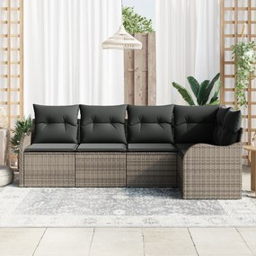 vidaXL Σετ 5 κομματιών καναπέ κήπου με μαξιλάρια Γκρι Πολυ ρατάν