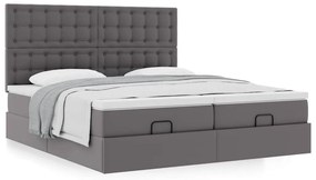 vidaXL Οθωμανικό κρεβάτι με στρώματα Γκρι 200x200cm Faux Leather