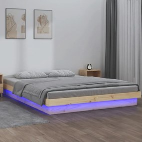 Πλαίσιο Κρεβατιού με LED 140 x 190 εκ. από Μασίφ Ξύλο