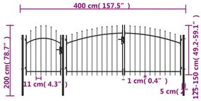 vidaXL Καγκελόπορτα Μαύρη 2 x 4 μ. Ατσάλινη